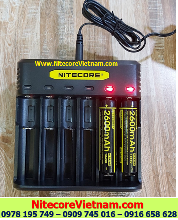 Nitecore Q6 (Bộ sạc 06 Khe Sạc kèm sẳn 02 pin SẠC 18650 NITECORE NL1826R 2600mAh lithium 3.7v) chính hãng